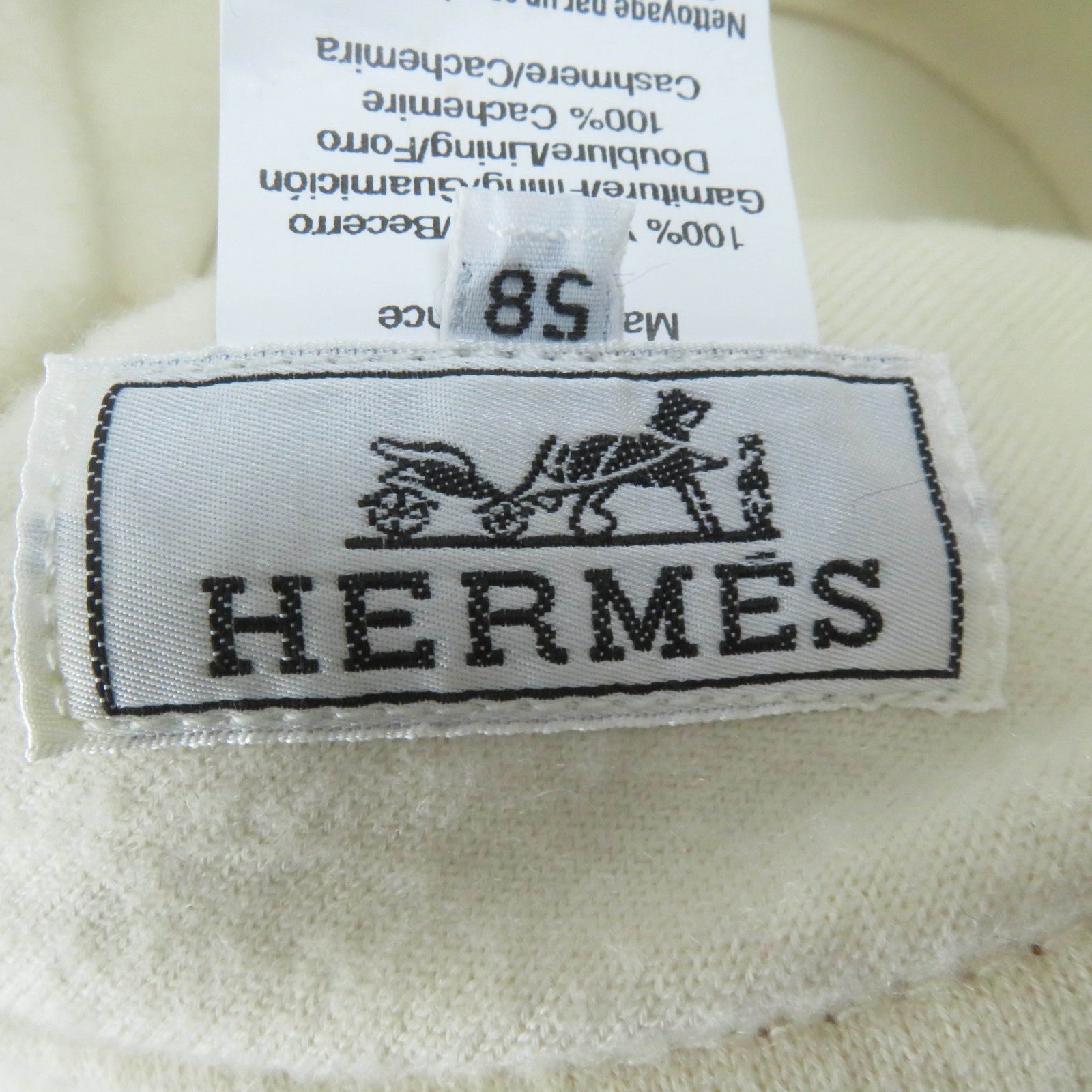 HERMES Leather Cashmere Bucket Hat Brown Ivory