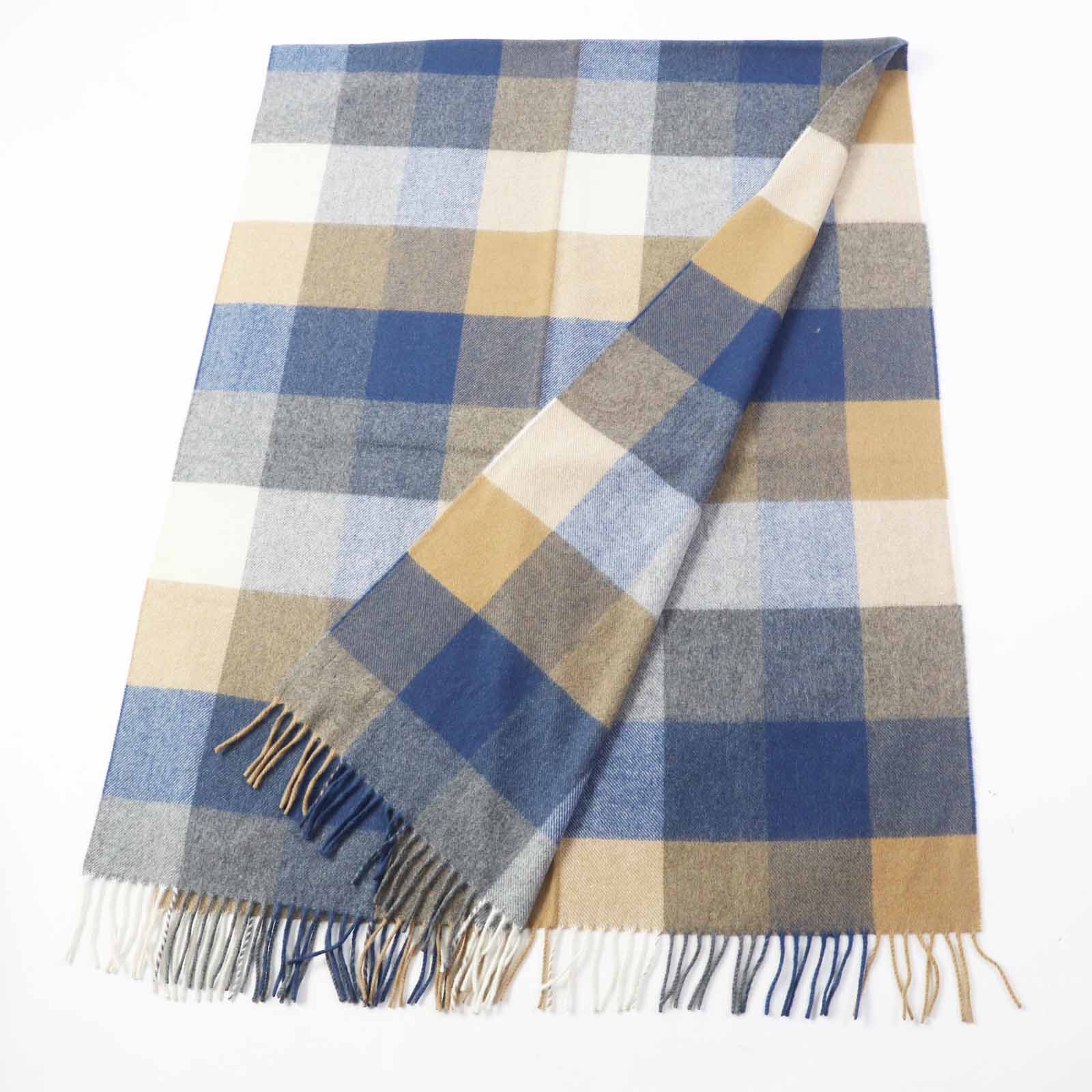 Joshua Ellis Cashmere Check Shawl Scarf Women