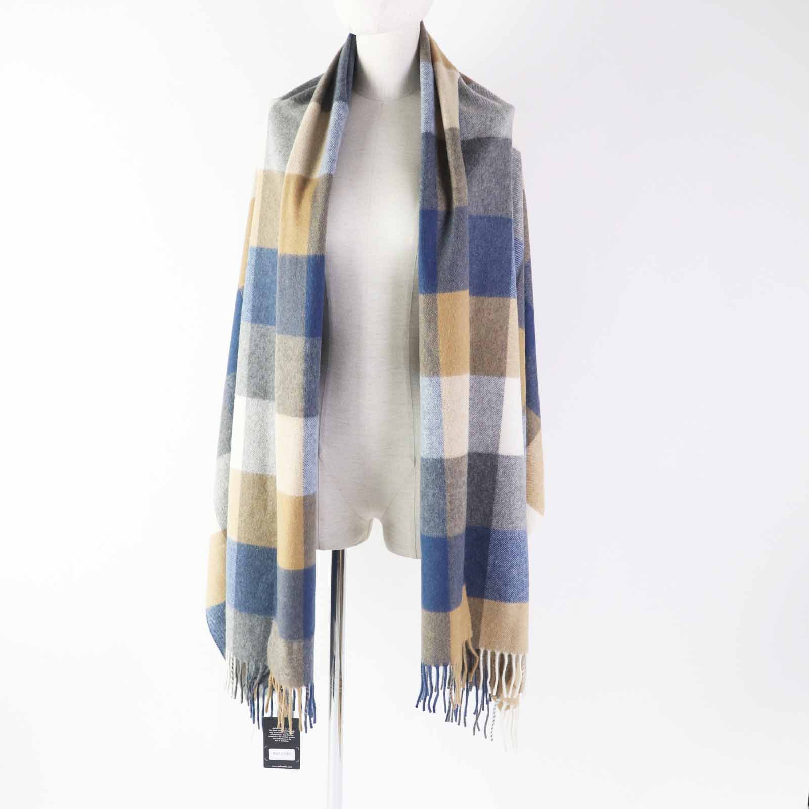 Joshua Ellis Cashmere Check Shawl Scarf Women