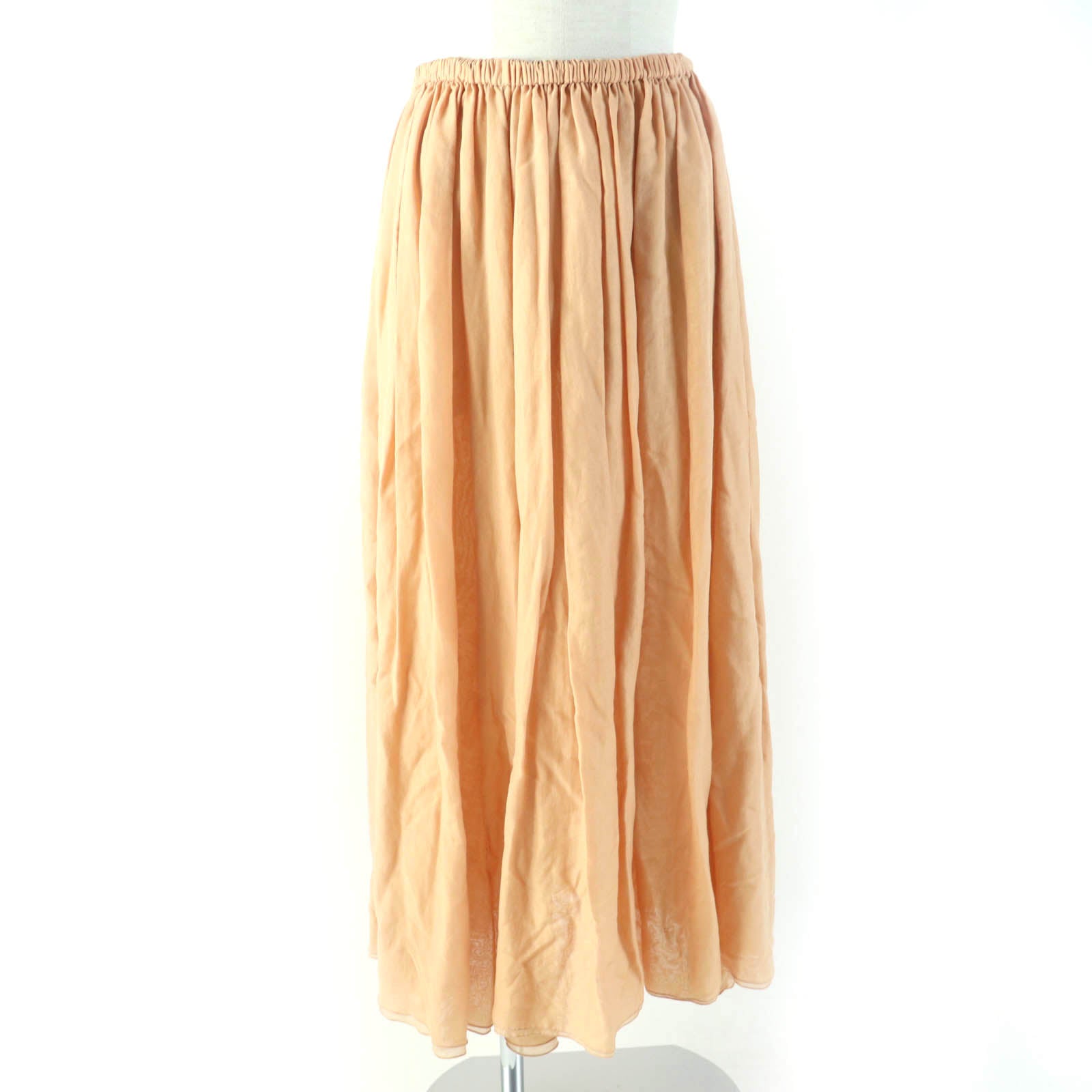 Cotton Silk Long Gathered Skirt Orange