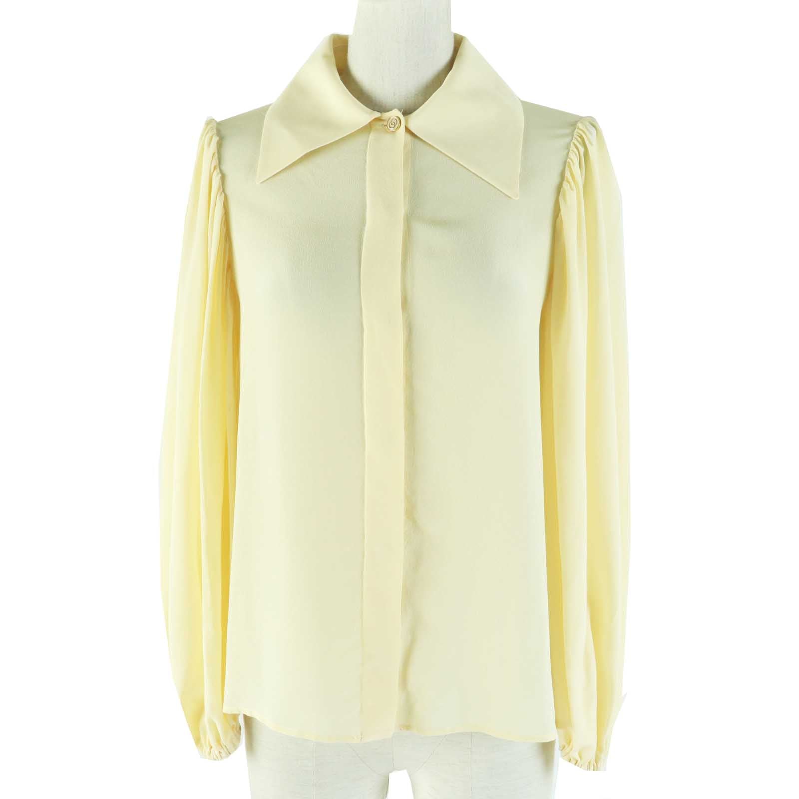 Gucci Silk GG Button Balloon Sleeve Blouse