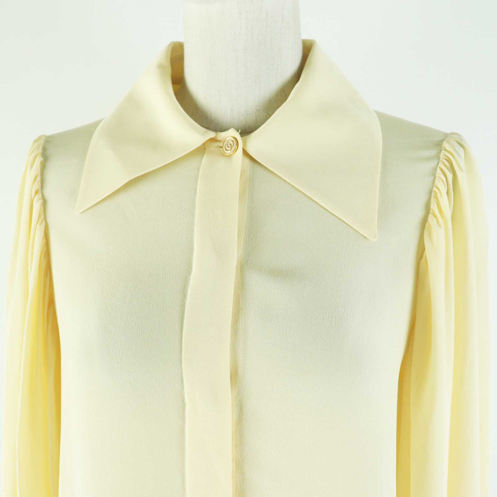 Gucci Silk GG Button Balloon Sleeve Blouse