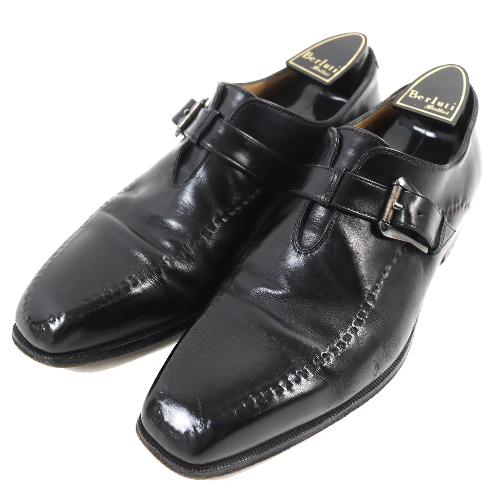 Berluti Leather Monk Shoes Black 6.5