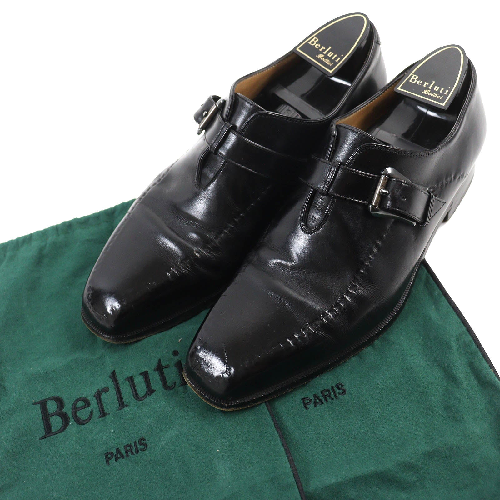 Berluti Leather Monk Shoes Black 6.5