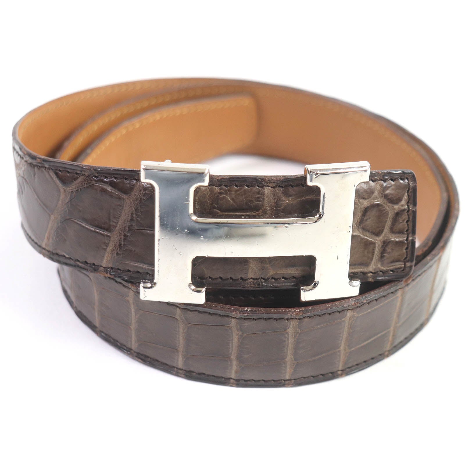 Hermes Crocodile Reversible Belt Brown 85