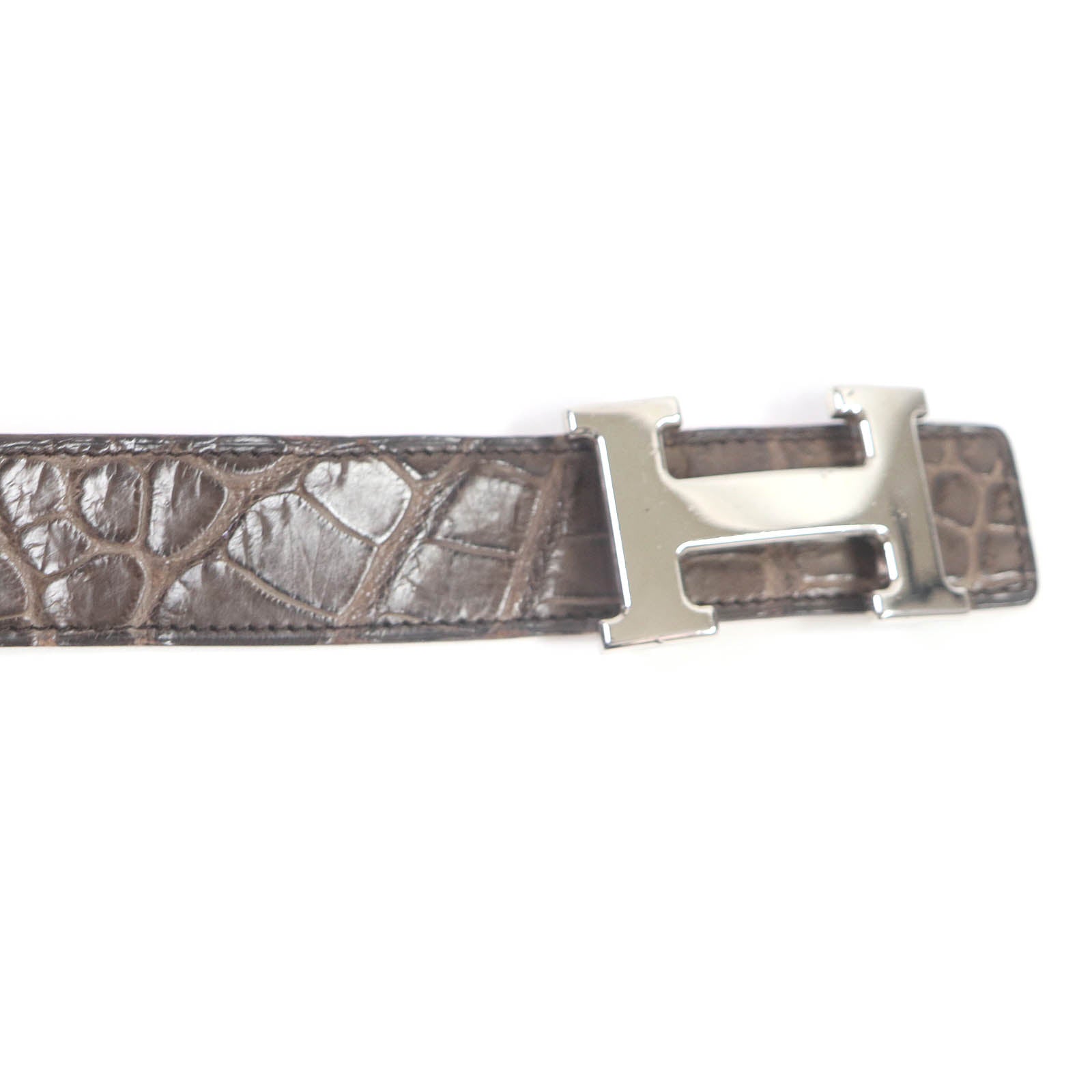 Hermes Crocodile Reversible Belt Brown 85