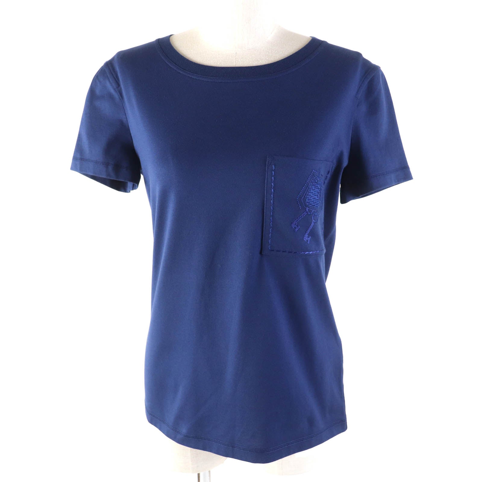 HERMES Cotton Crew Neck T-Shirt Navy Women