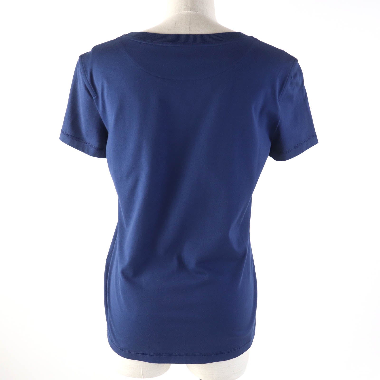 HERMES Cotton Crew Neck T-Shirt Navy Women