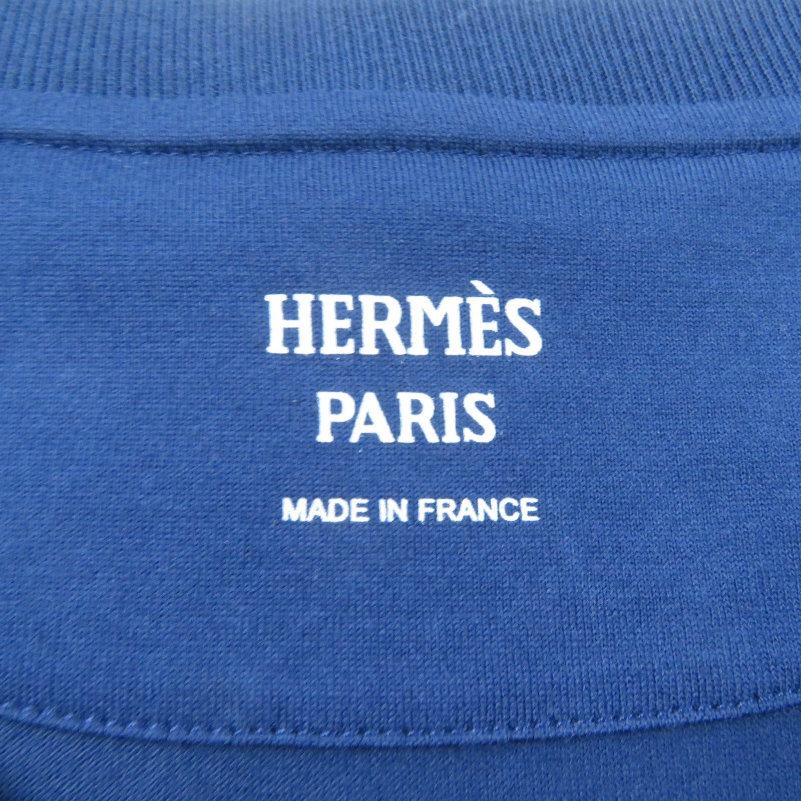 HERMES Cotton Crew Neck T-Shirt Navy Women