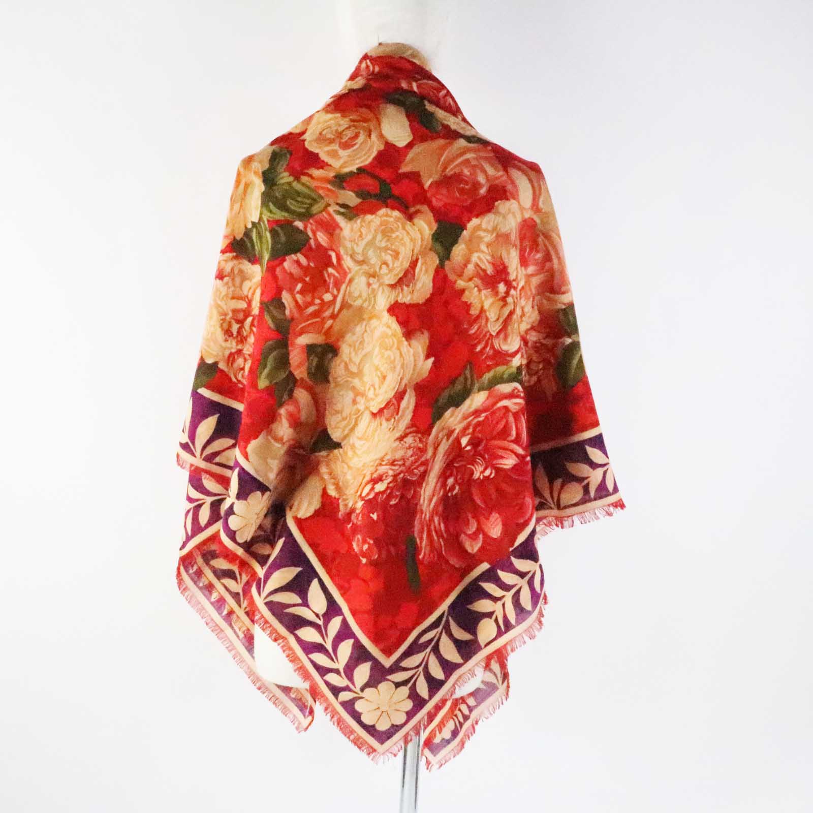 Gucci Wool Silk Flower Print Scarf