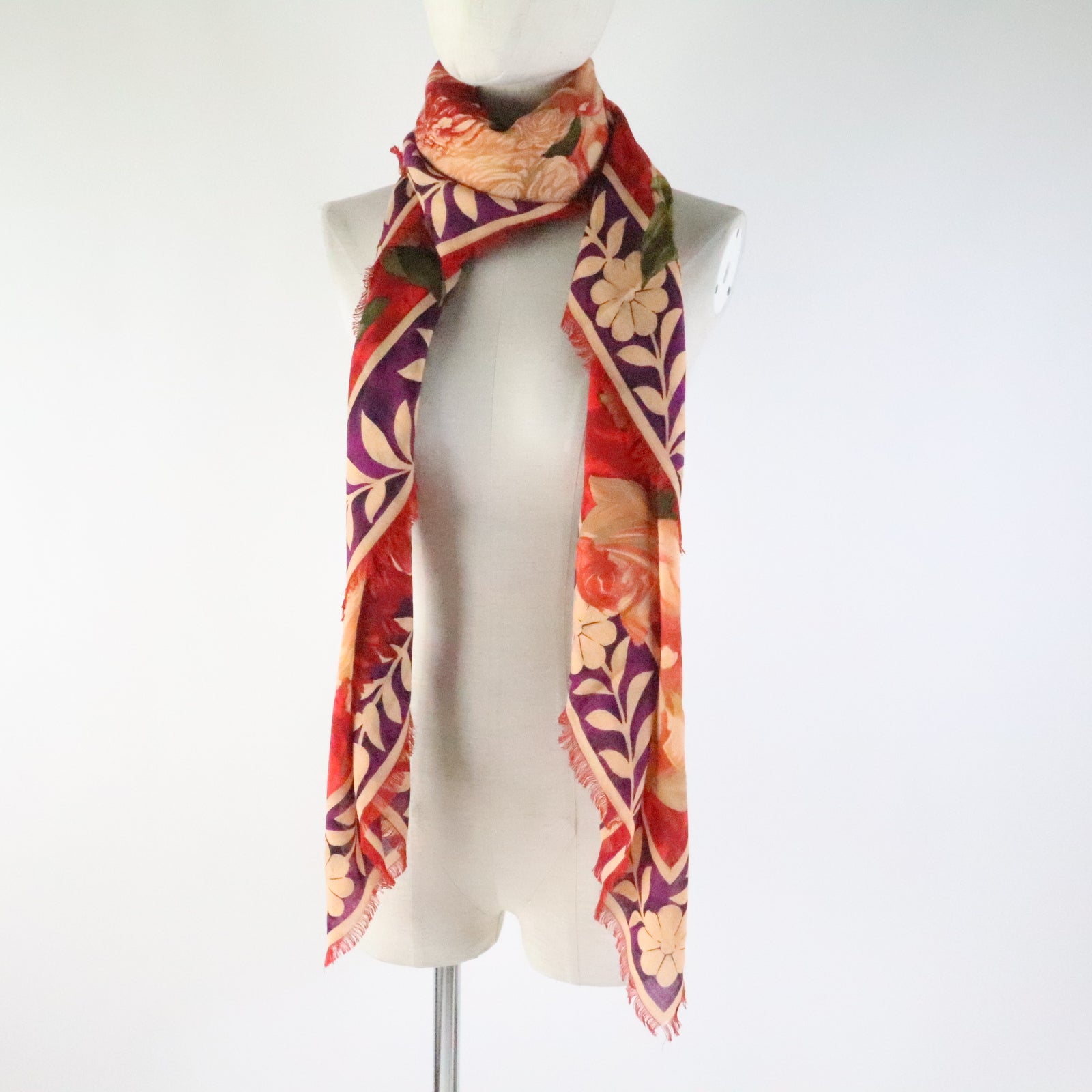 Gucci Wool Silk Flower Print Scarf