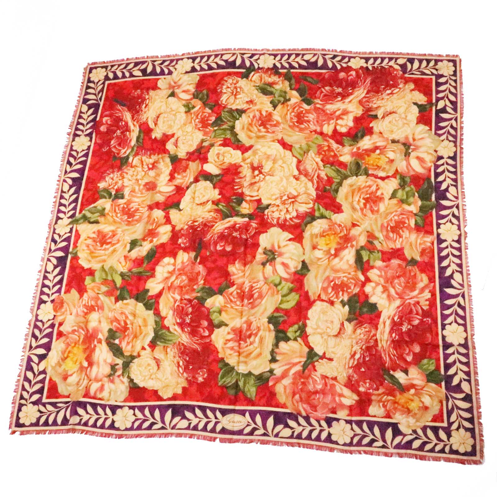 Gucci Wool Silk Flower Print Scarf