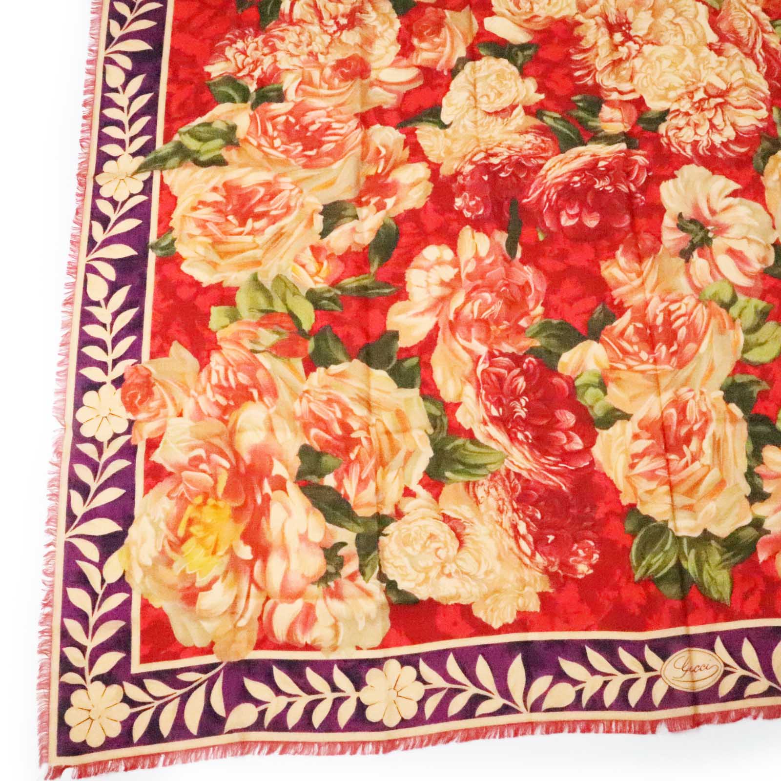 Gucci Wool Silk Flower Print Scarf