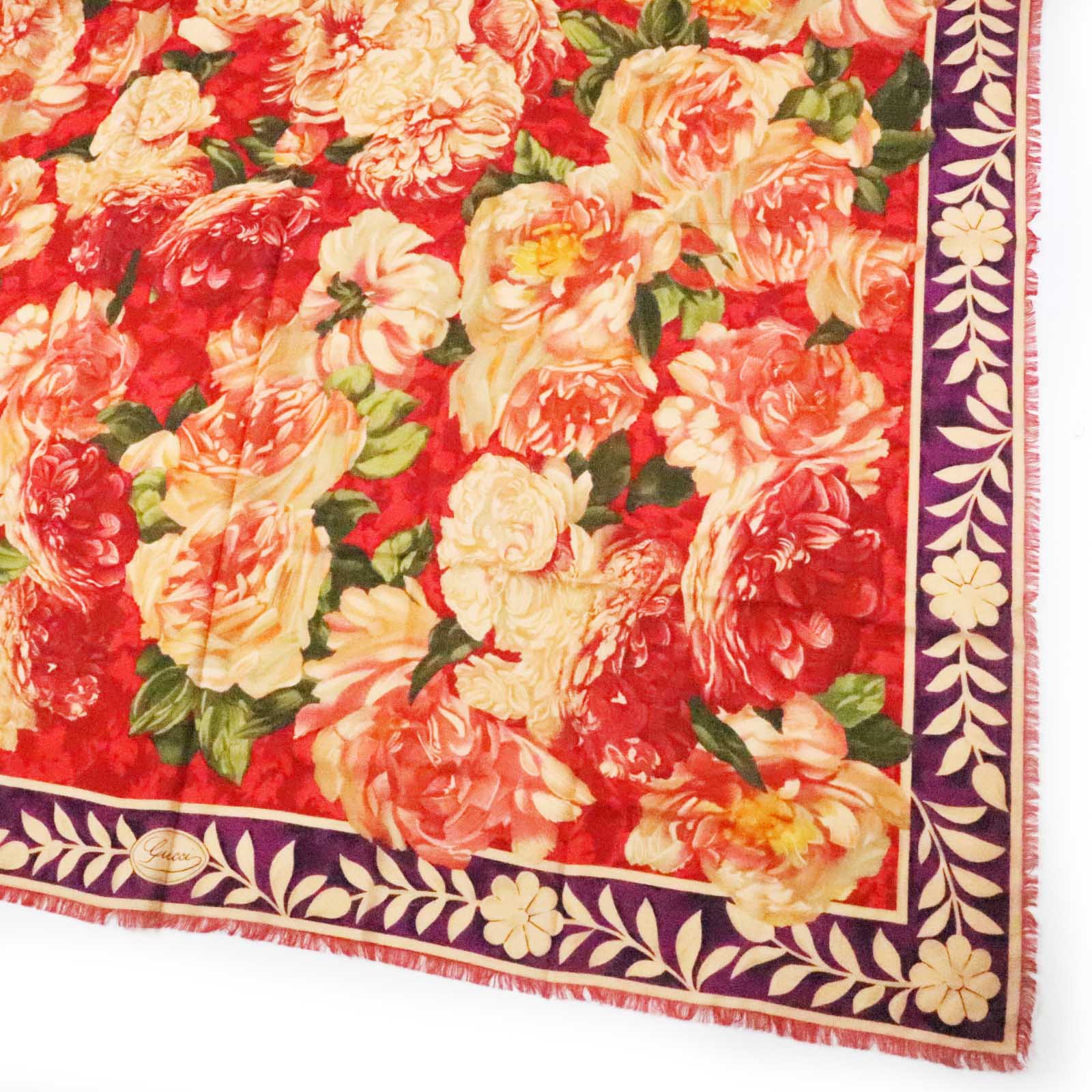 Gucci Wool Silk Flower Print Scarf