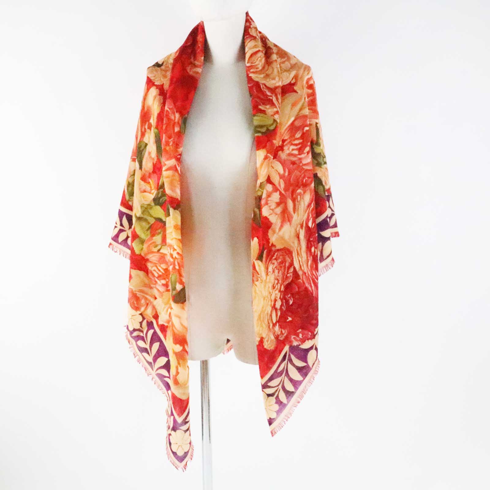 Gucci Wool Silk Flower Print Scarf