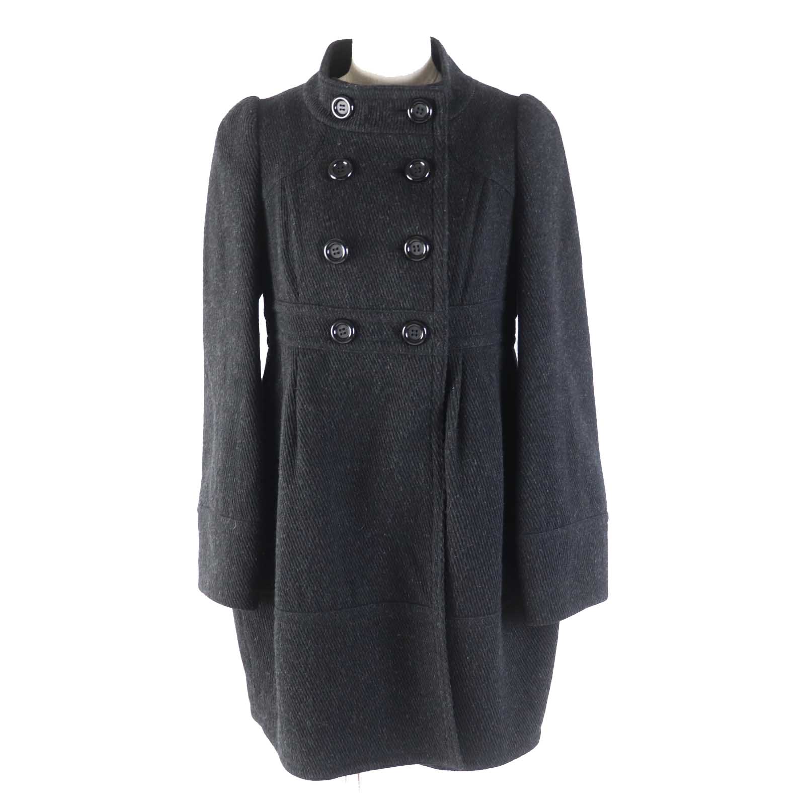 Burberry Wool Nylon Double Coat Charcoal Gray Women