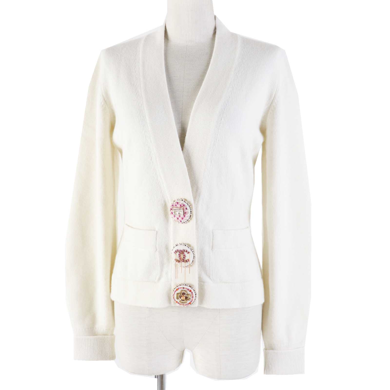 Chanel Cashmere Elastane Knit Cardigan White