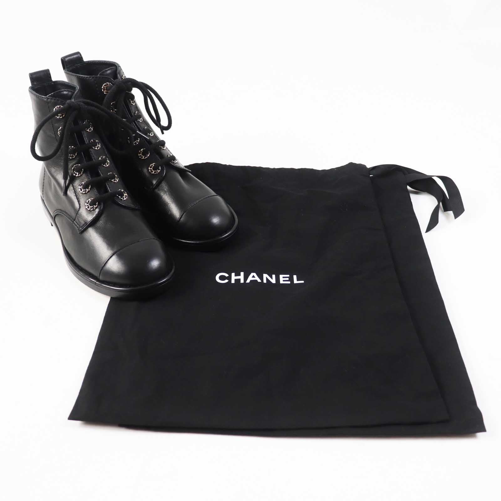 Chanel COCO Mark Leather Short Boots 37.5