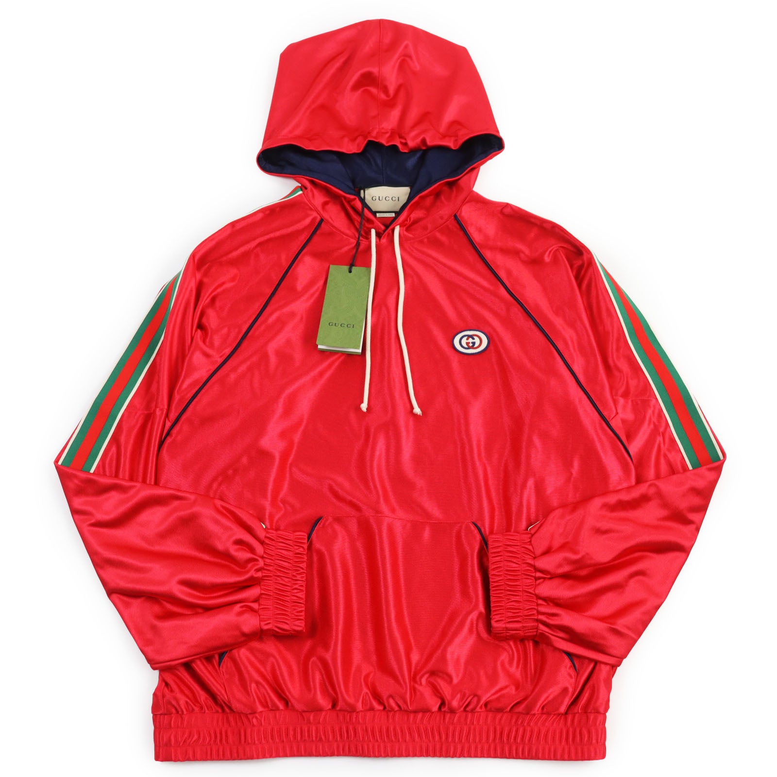 GUCCI Hooded Shiny Jersey Pullover Red M