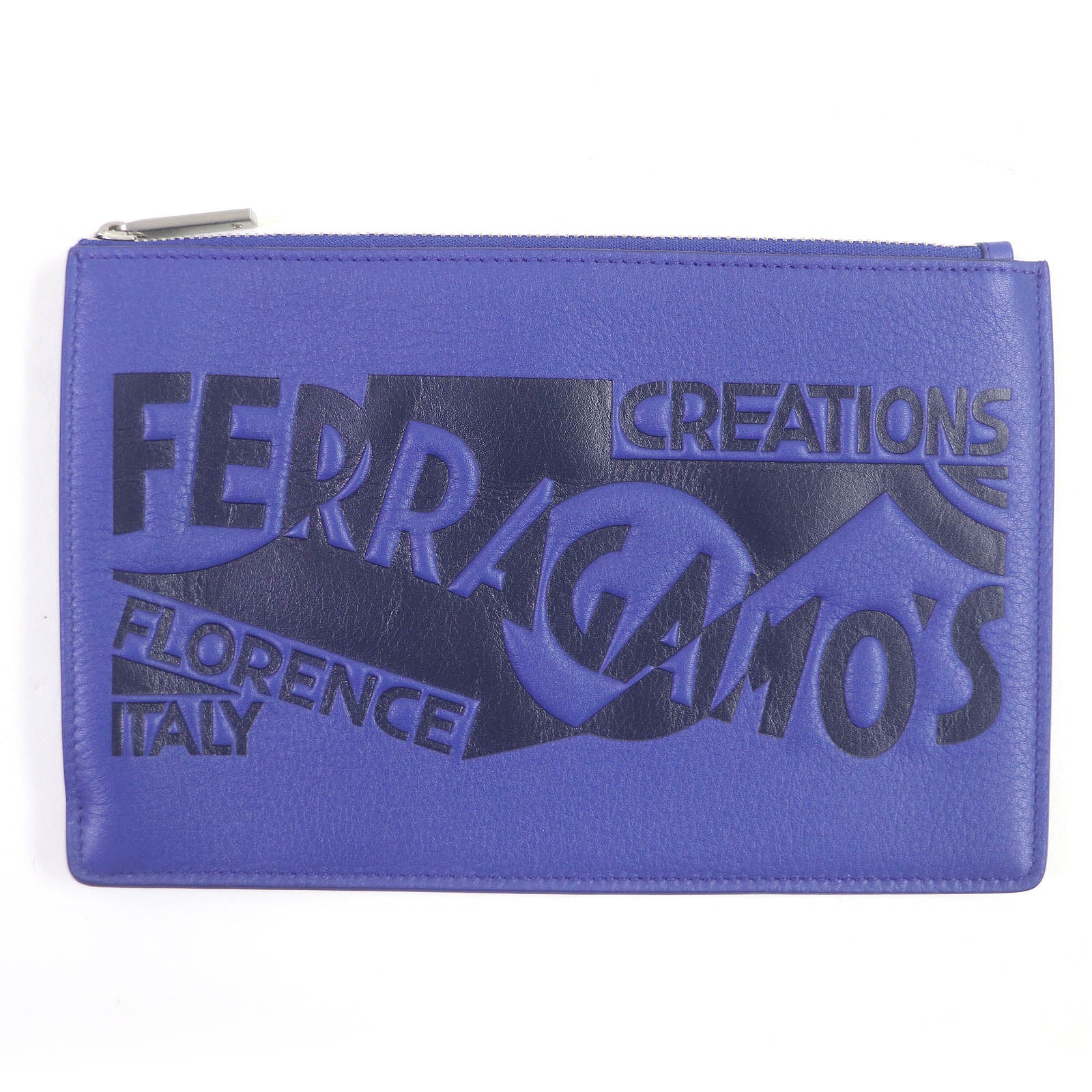 Salvatore Ferragamo Leather Logo Pouch Blue