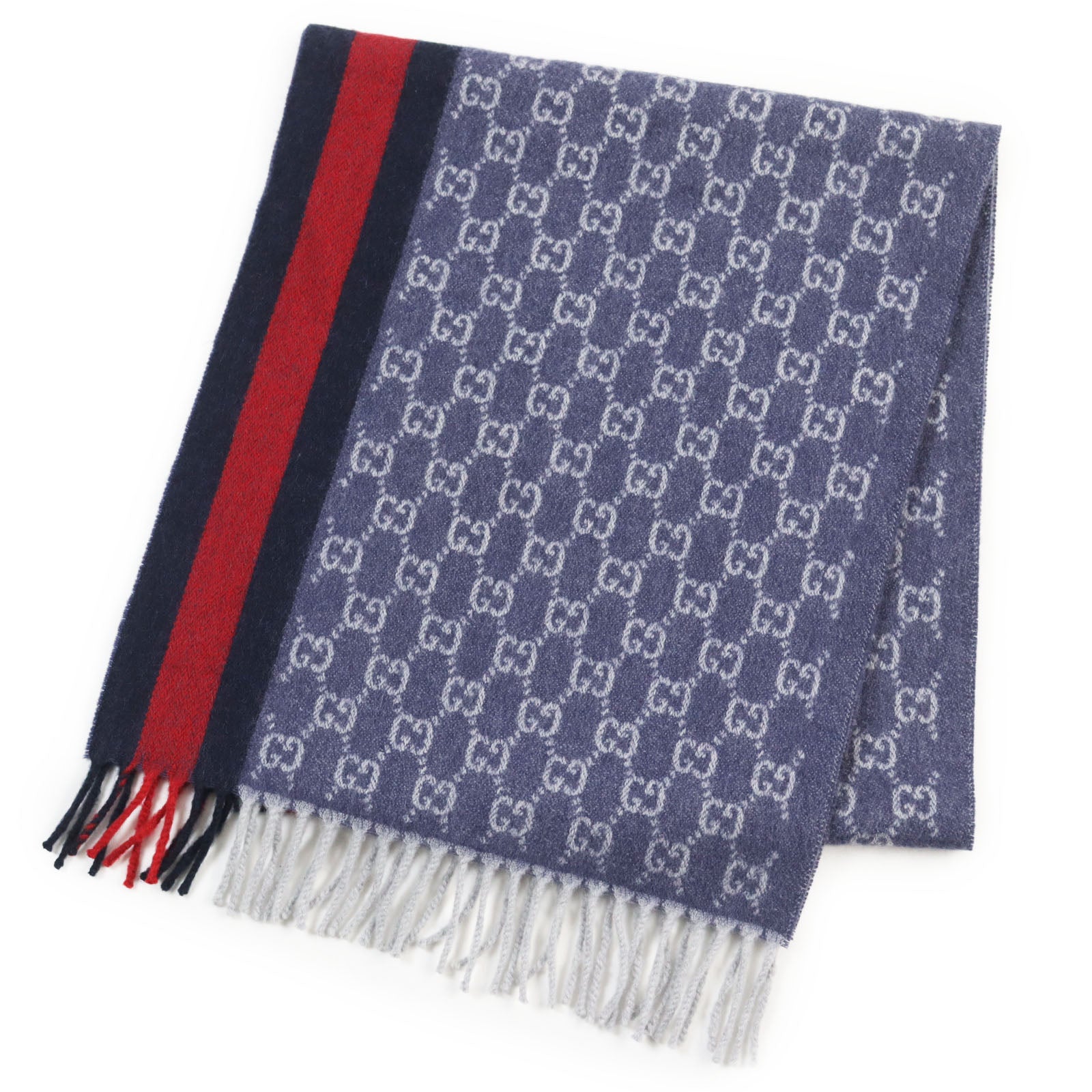 Gucci GG Jacquard Fringe Scarf Navy