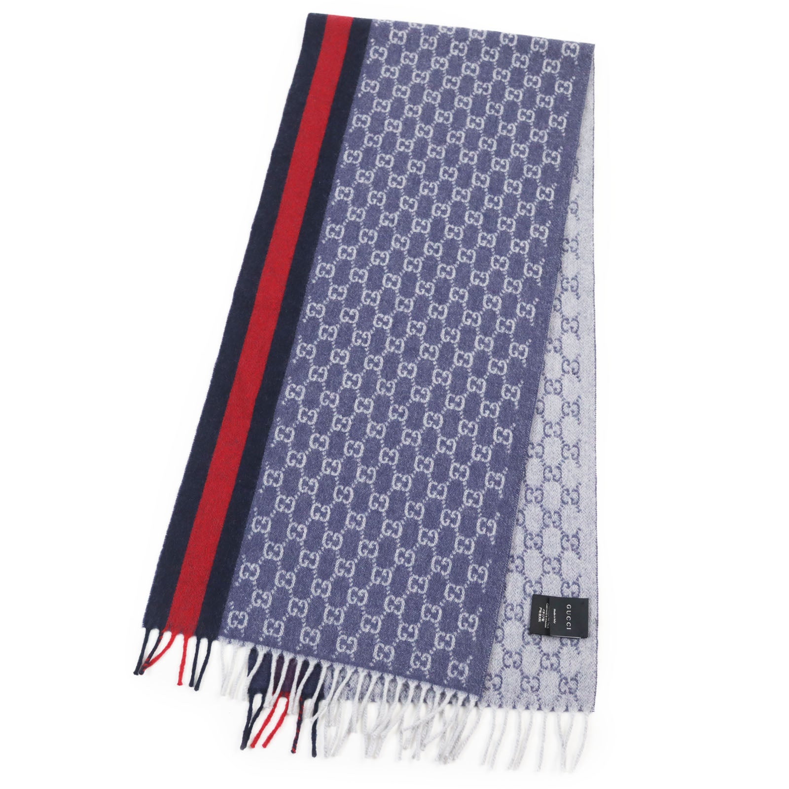 Gucci GG Jacquard Fringe Scarf Navy