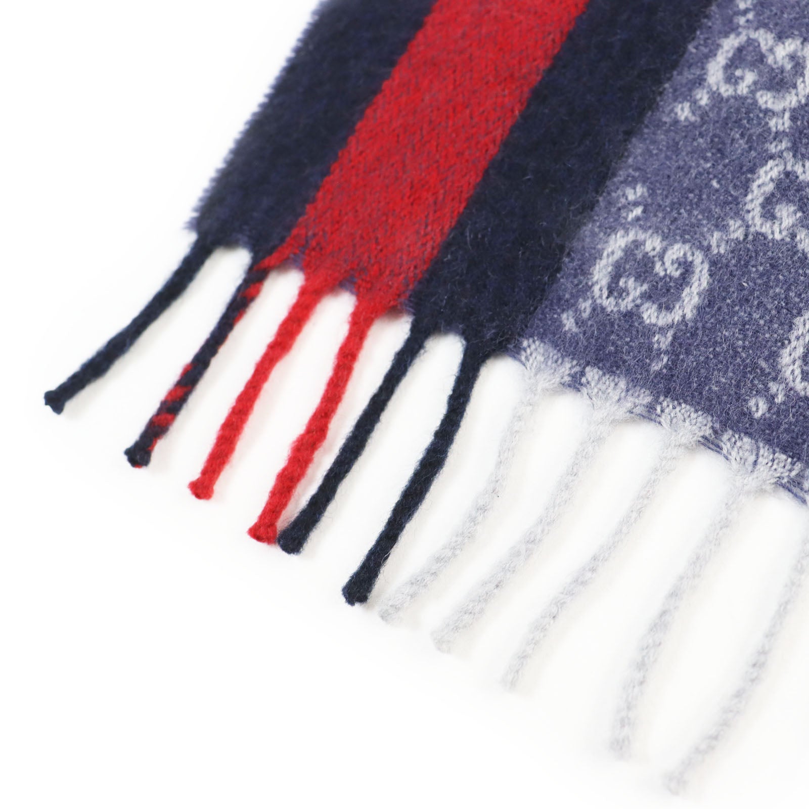 Gucci GG Jacquard Fringe Scarf Navy