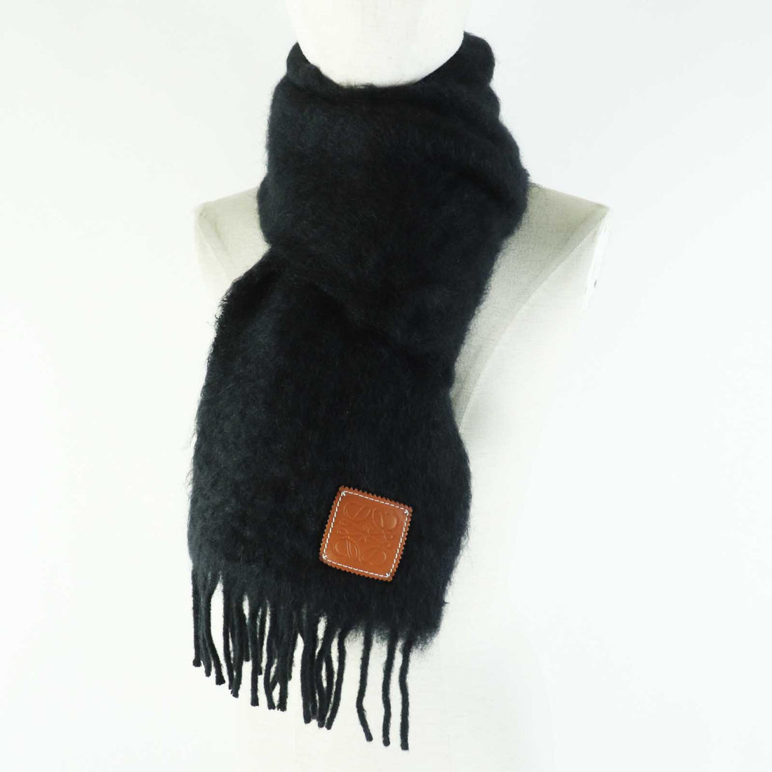 Loewe Mohair Wool Anagram Leather Patch Scarf