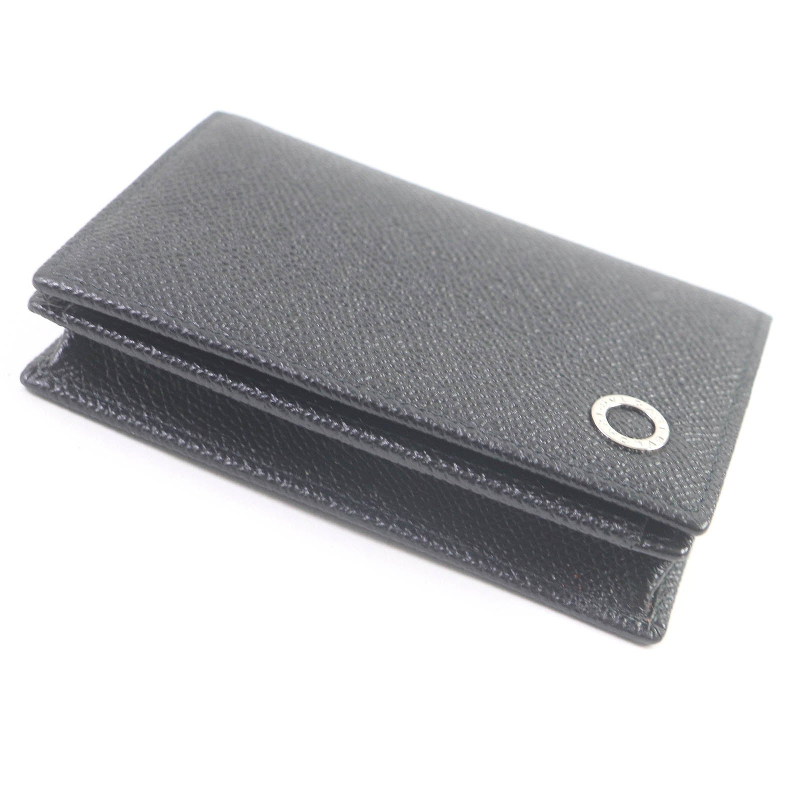 Bvlgari Leather Card Case Silver Logo