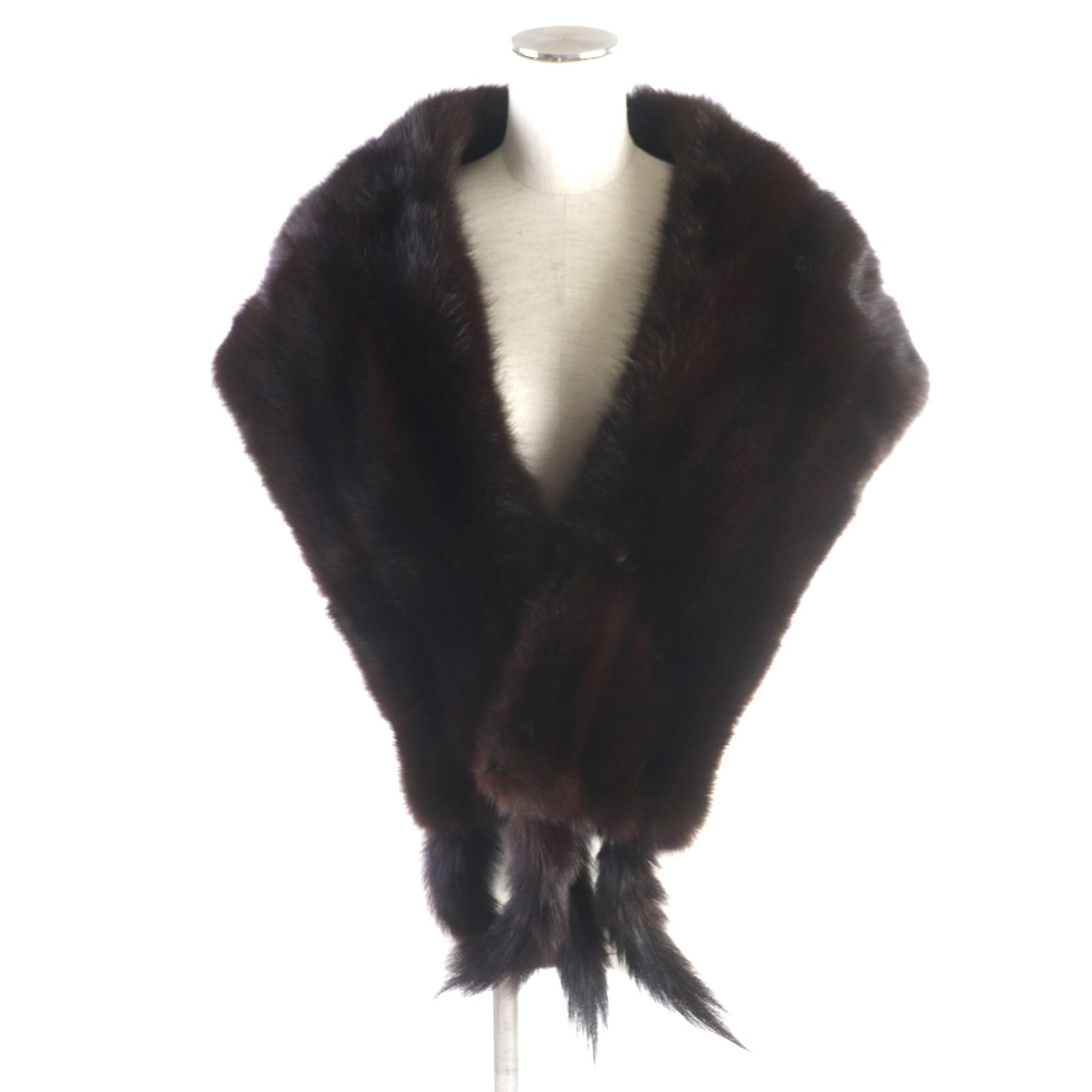 Sable Floral Embroidered Fur Shawl Dark Brown