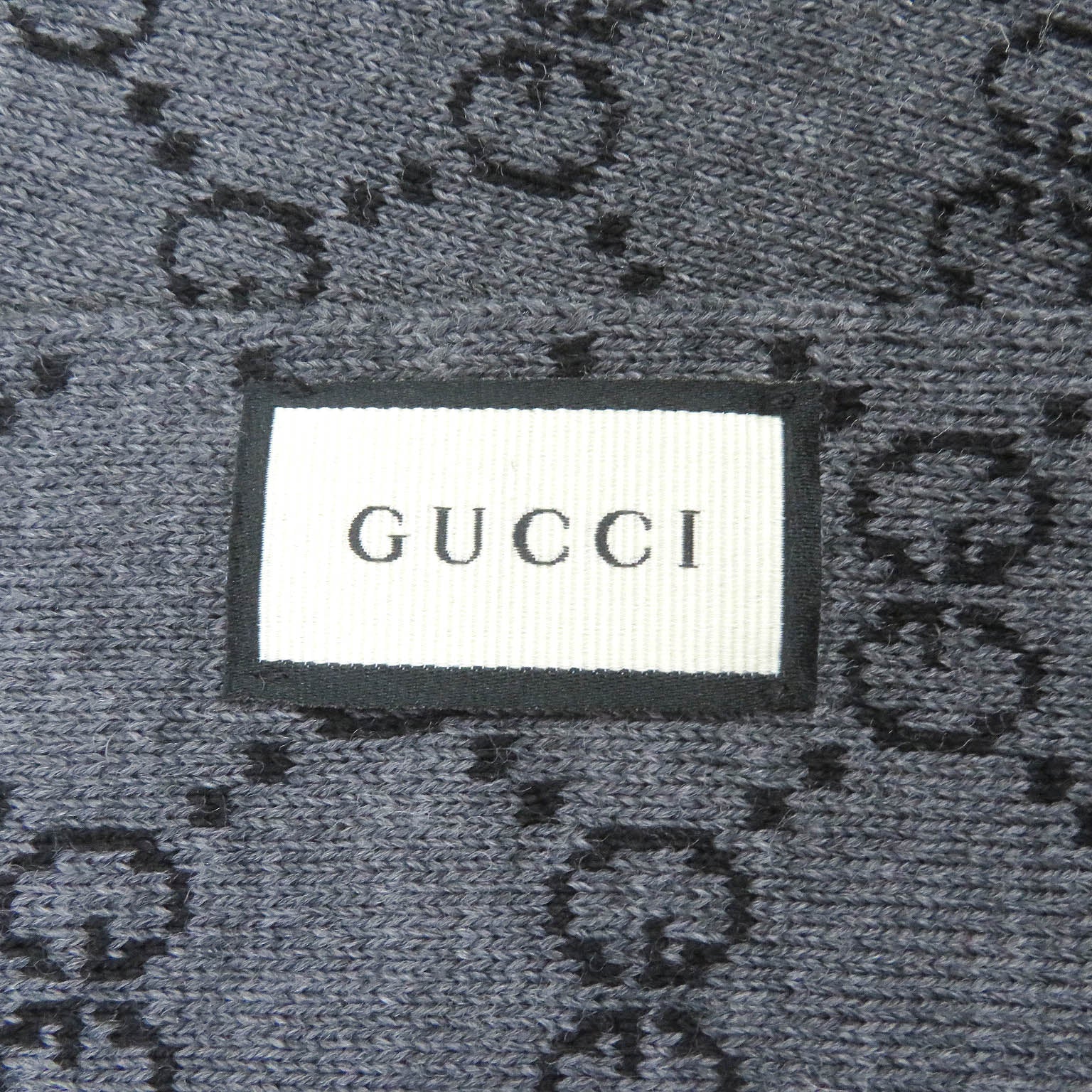 GUCCI Wool GG Pattern Scarf Black Grey