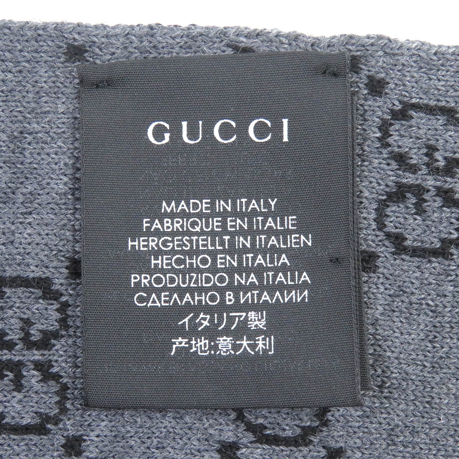 GUCCI Wool GG Pattern Scarf Black Grey