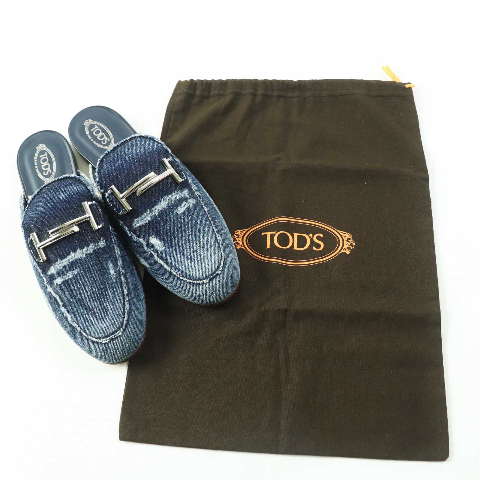 Tod's Double T Denim Leather Slip-Ons 38.5