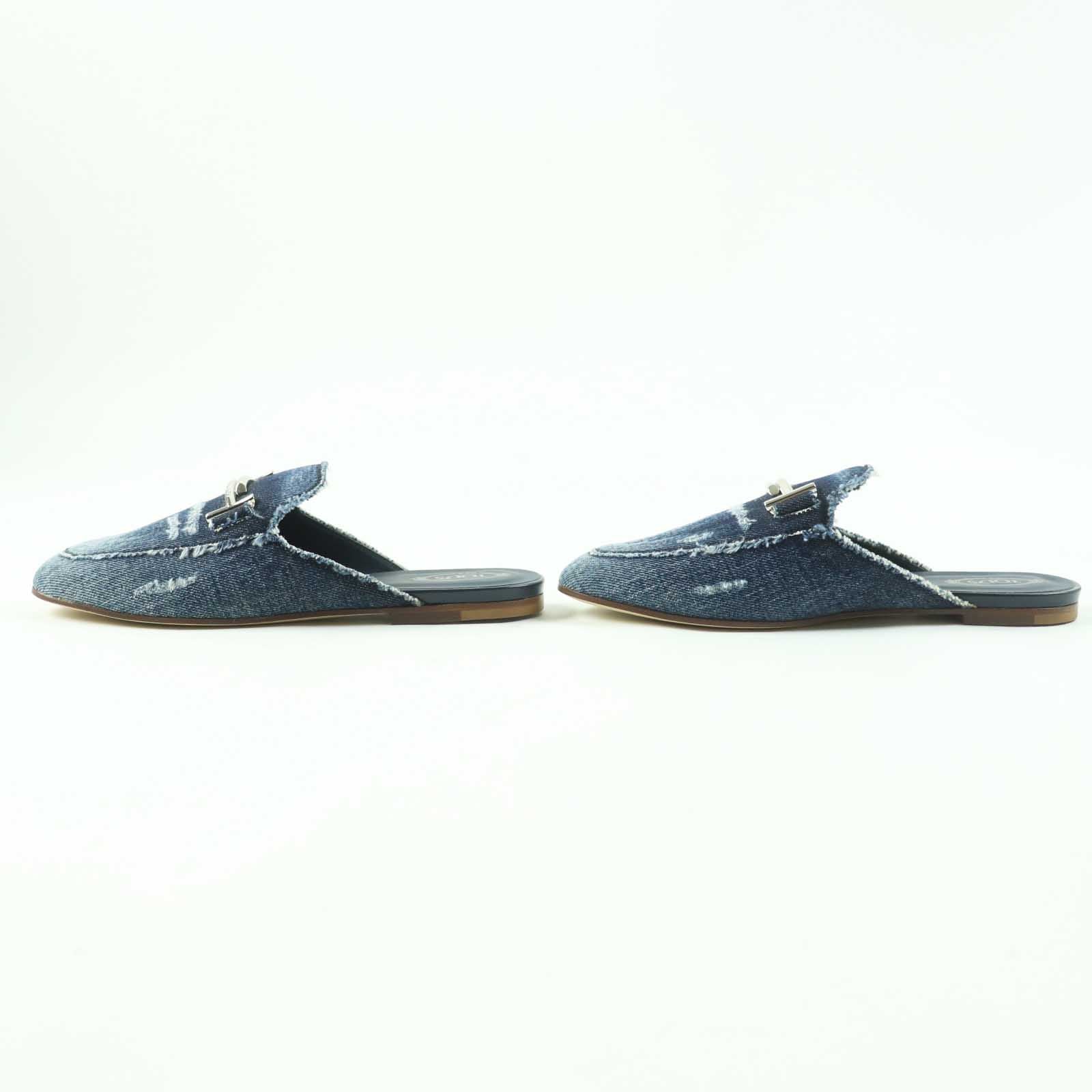 Tod's Double T Denim Leather Slip-Ons 38.5