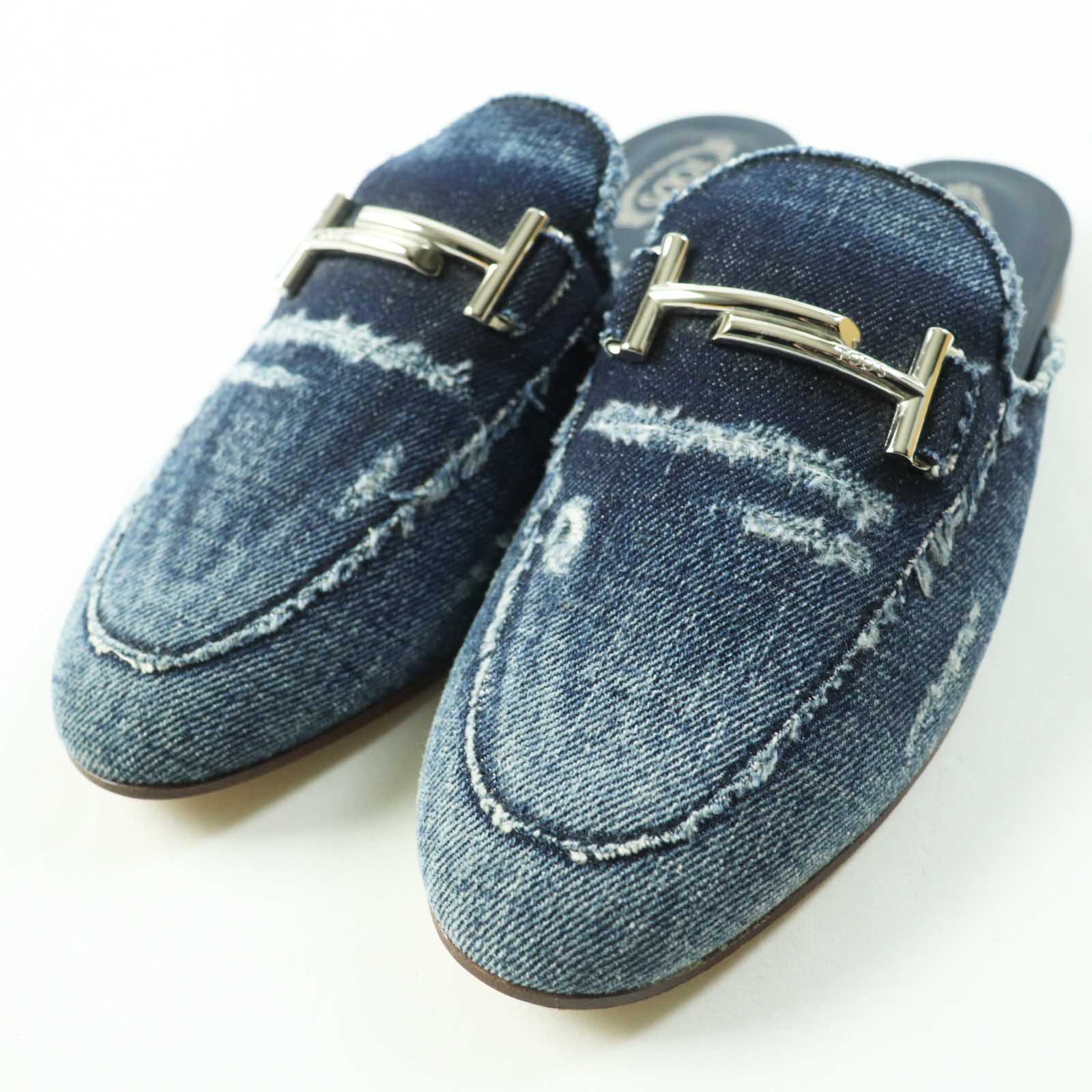 Tod's Double T Denim Leather Slip-Ons 38.5