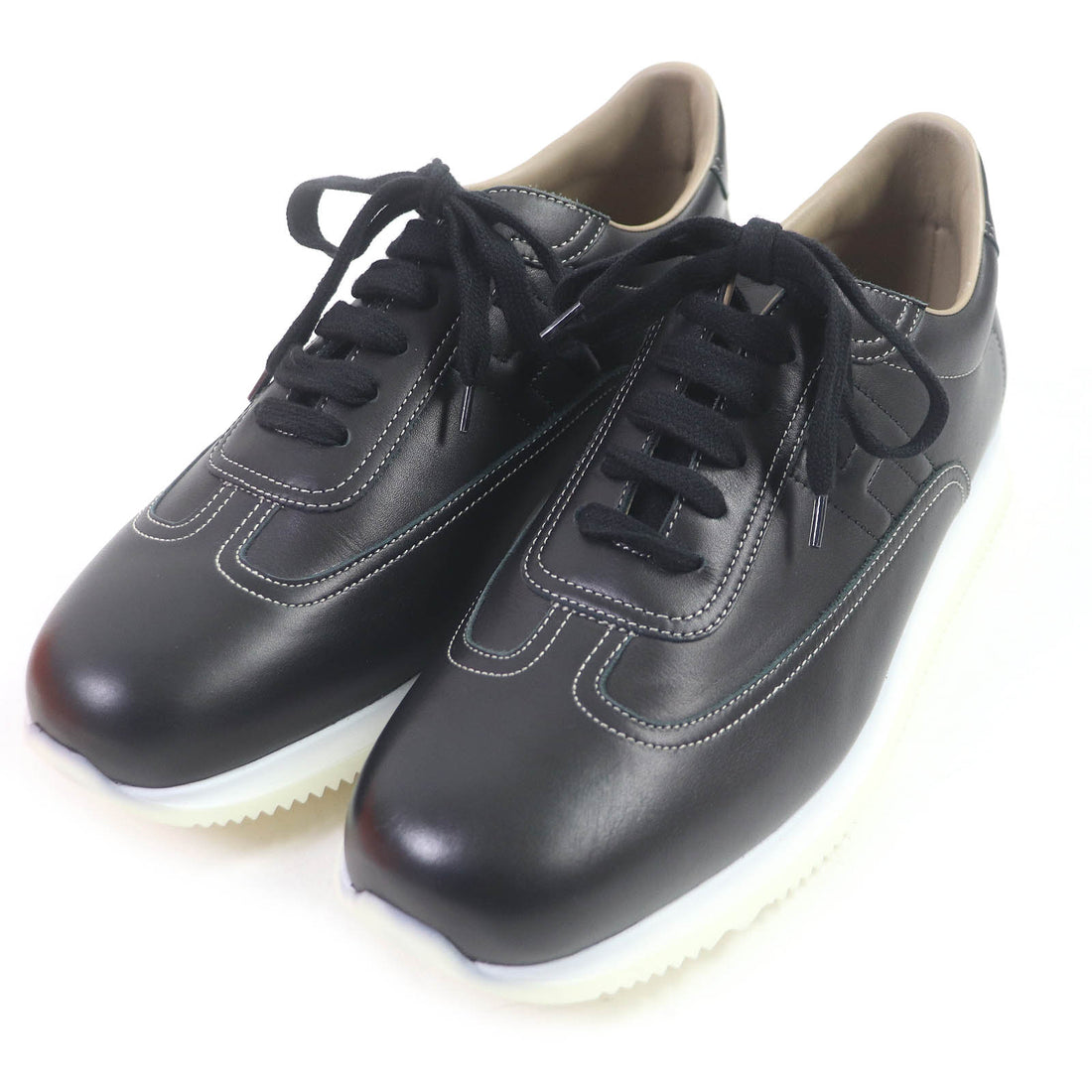 HERMES leather sneakers black 43