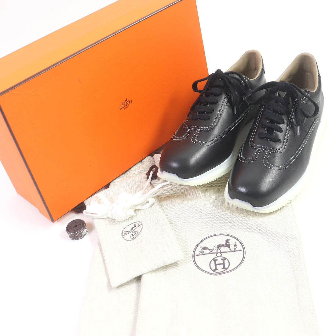 HERMES leather sneakers black 43