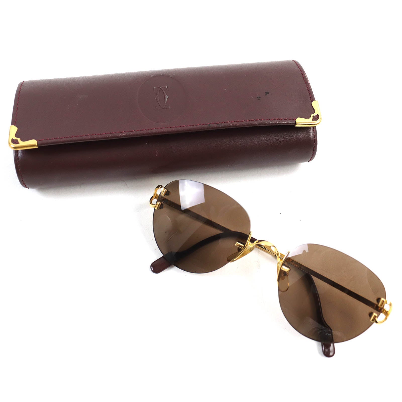 Cartier Rimless Sunglasses Brown Gold Mens