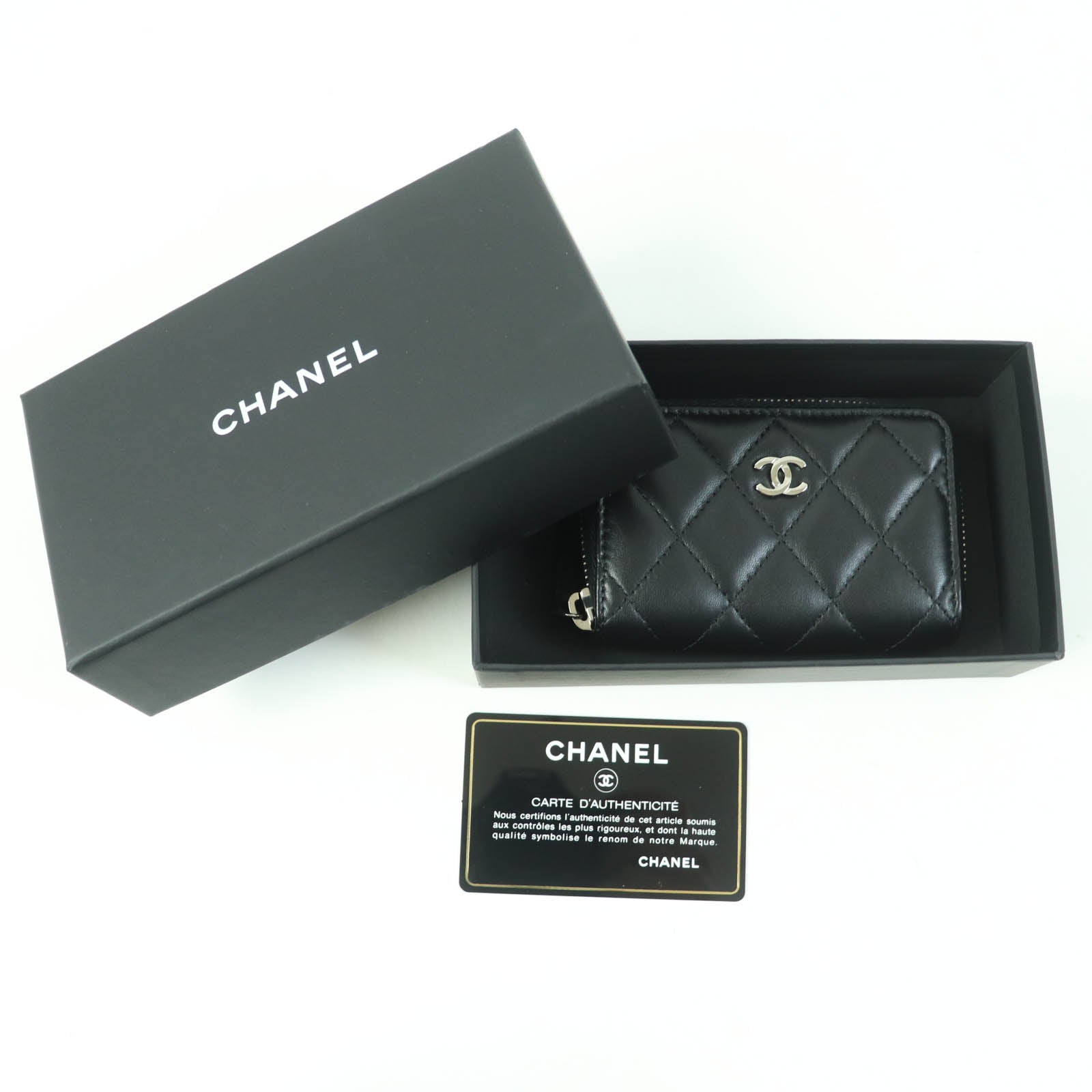 Chanel Lambskin Coin Case Black Silver