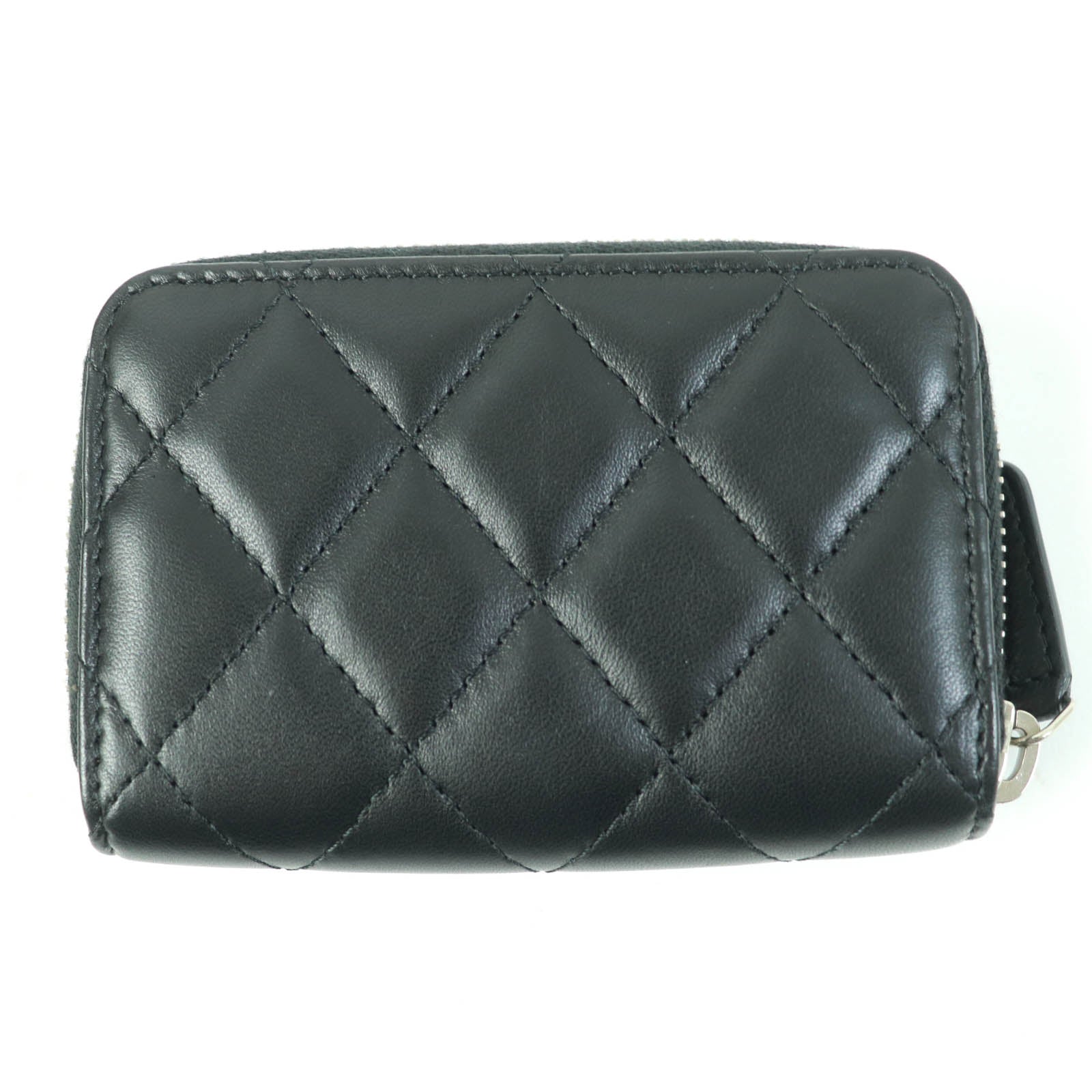 Chanel Lambskin Coin Case Black Silver