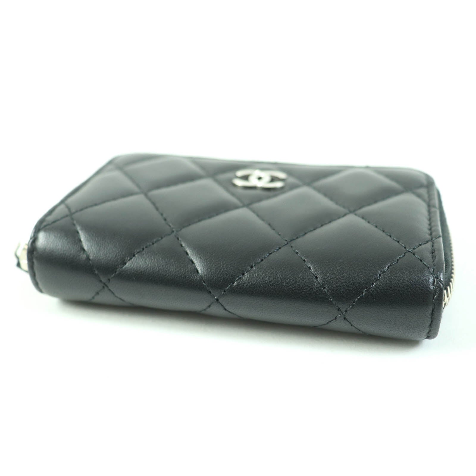 Chanel Lambskin Coin Case Black Silver