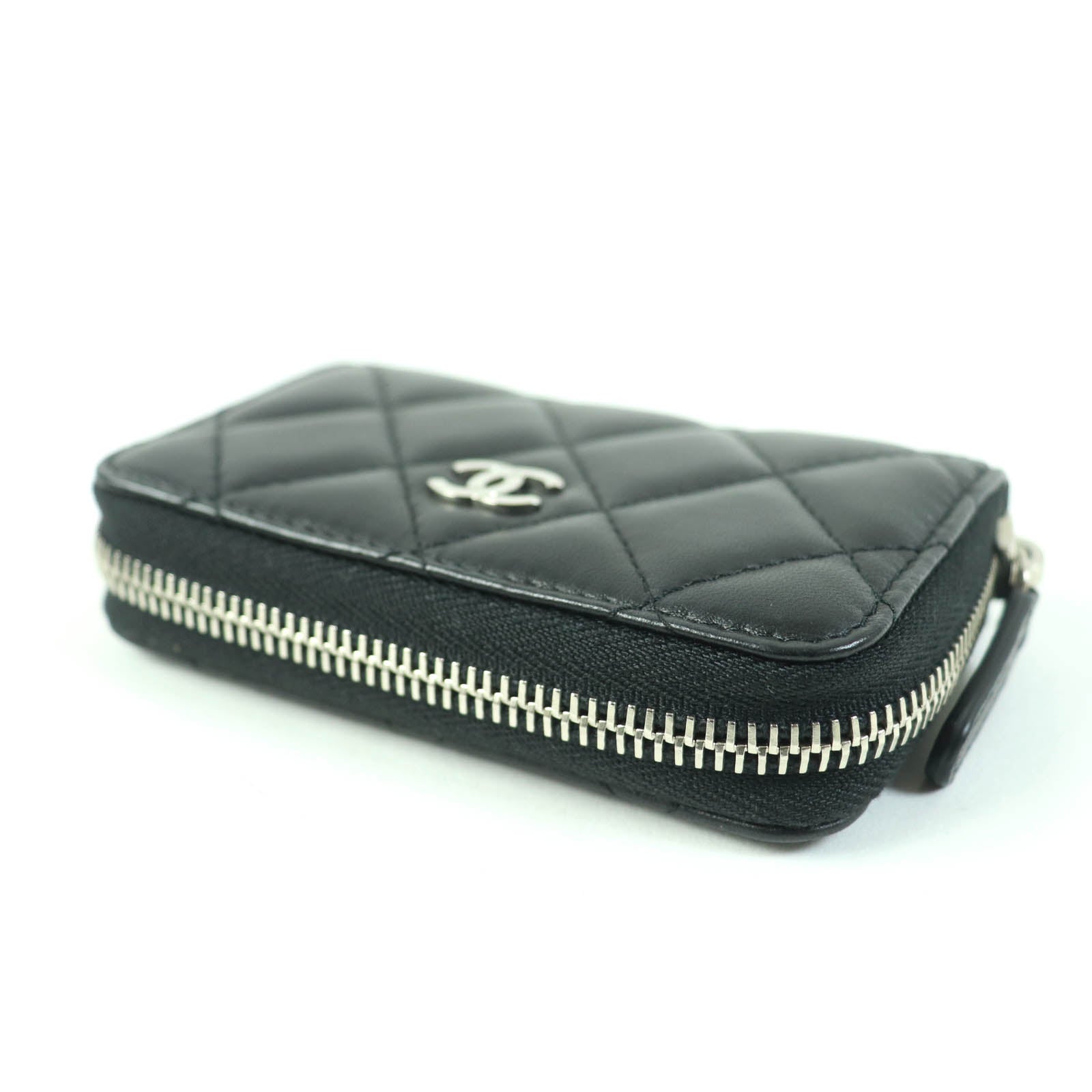 Chanel Lambskin Coin Case Black Silver