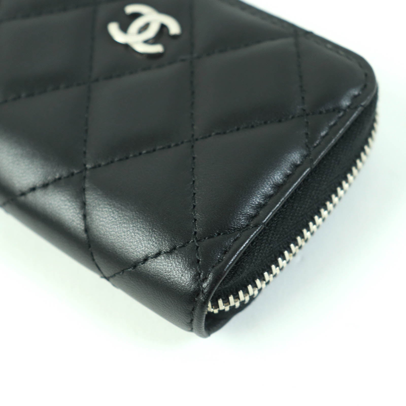 Chanel Lambskin Coin Case Black Silver