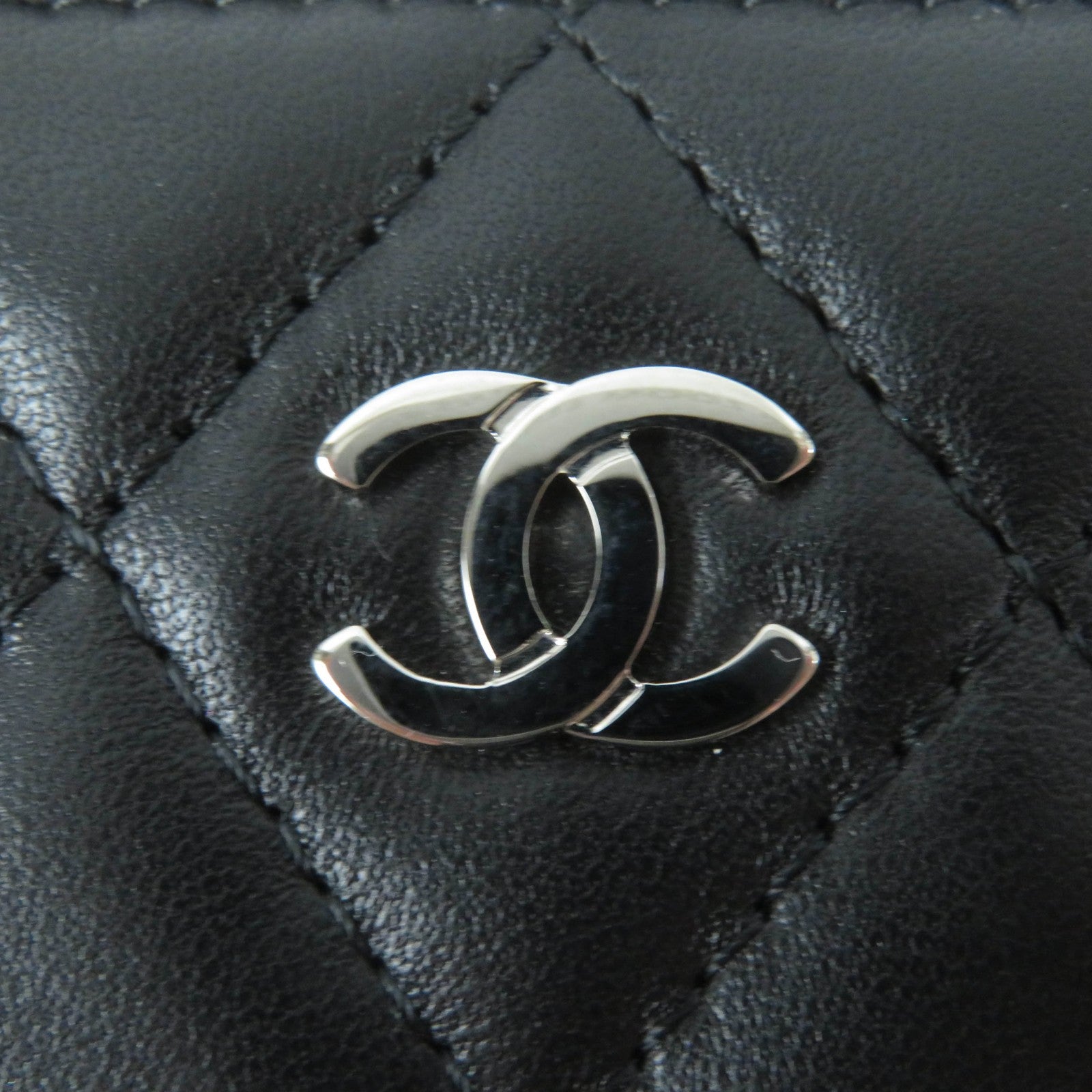 Chanel Lambskin Coin Case Black Silver