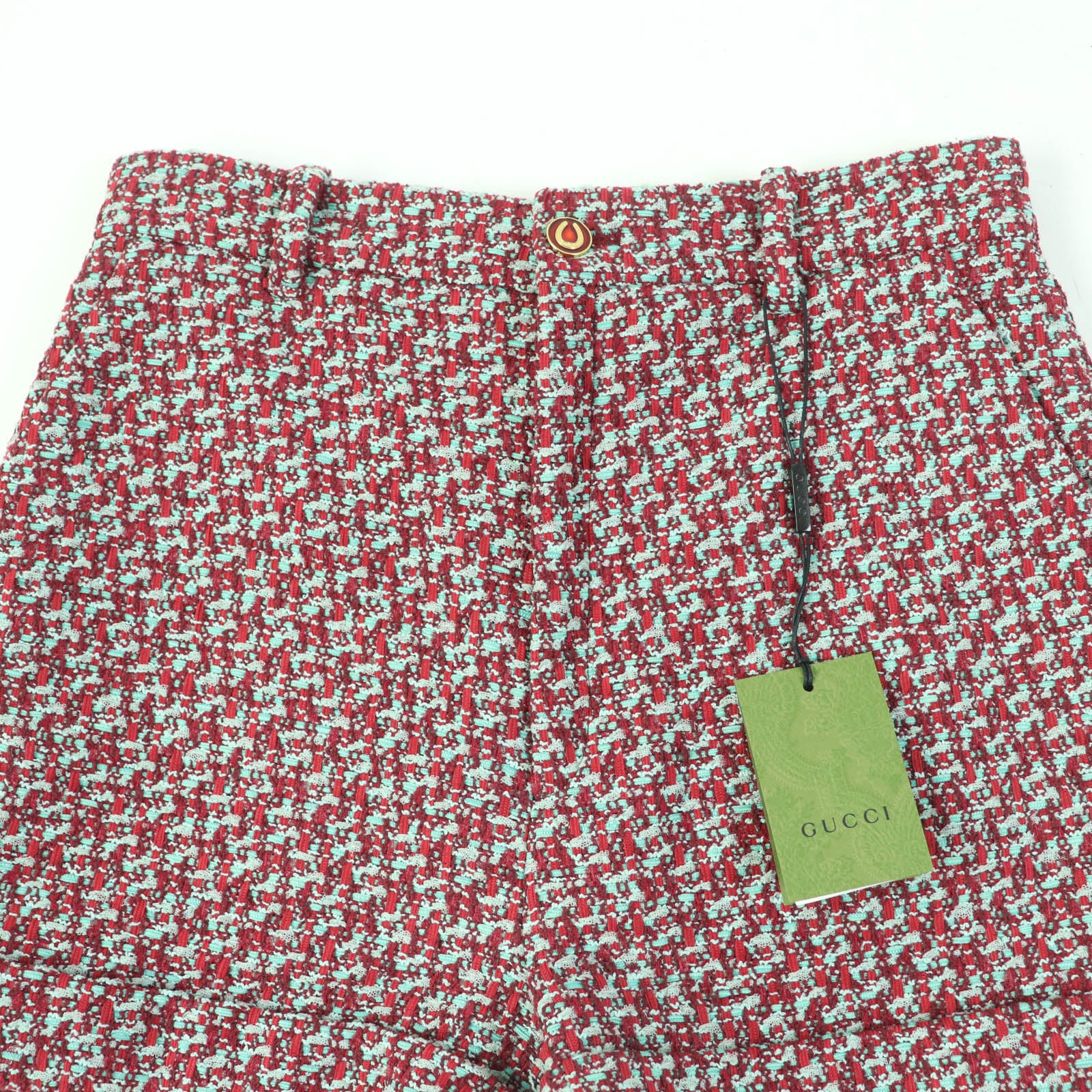 GUCCI Cotton Nylon Tweed Shorts Red Green