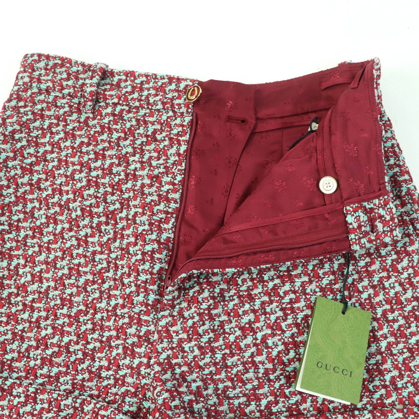 GUCCI Cotton Nylon Tweed Shorts Red Green