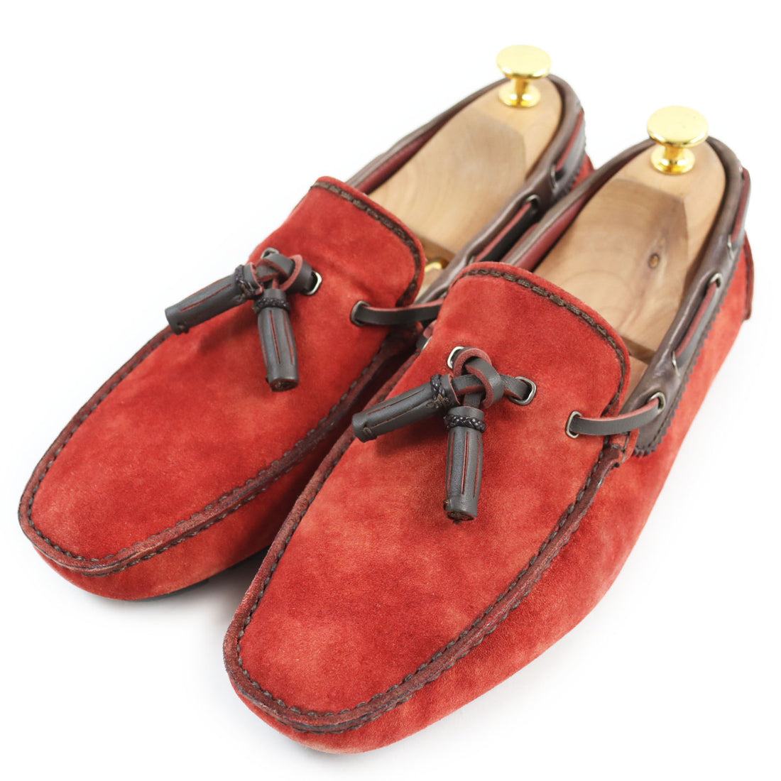 Berluti Suede Leather Tassel Loafers Red 7.5