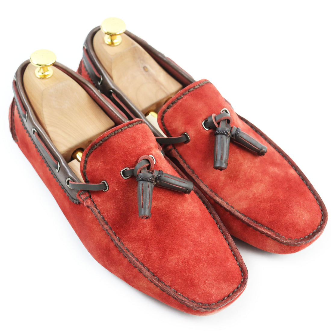 Berluti Suede Leather Tassel Loafers Red 7.5