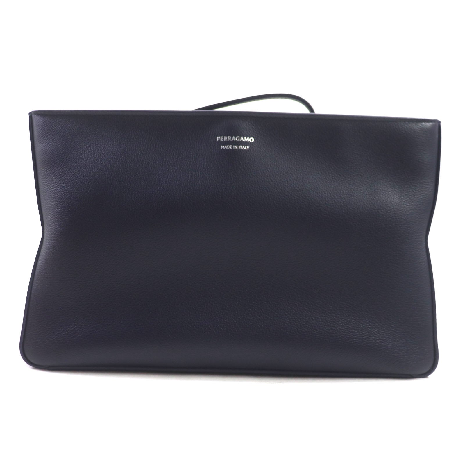 Ferragamo Leather Logo Clutch Bag Navy