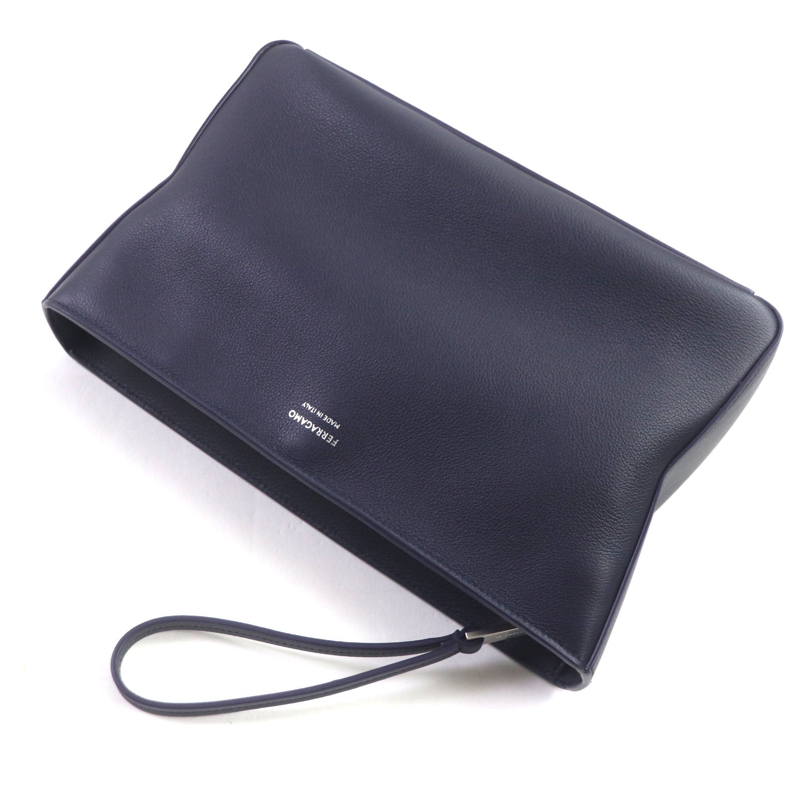 Ferragamo Leather Logo Clutch Bag Navy